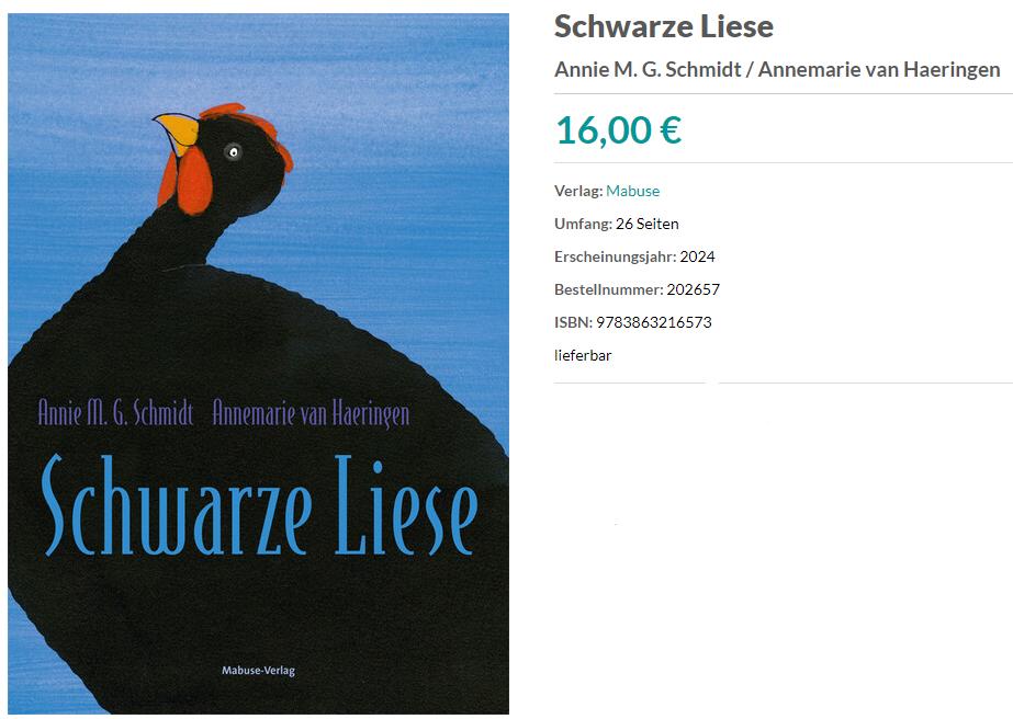 Schwarze Liese: Ein Kinderbuch über ein depressives Huhn (c) Mabuse Verlag
